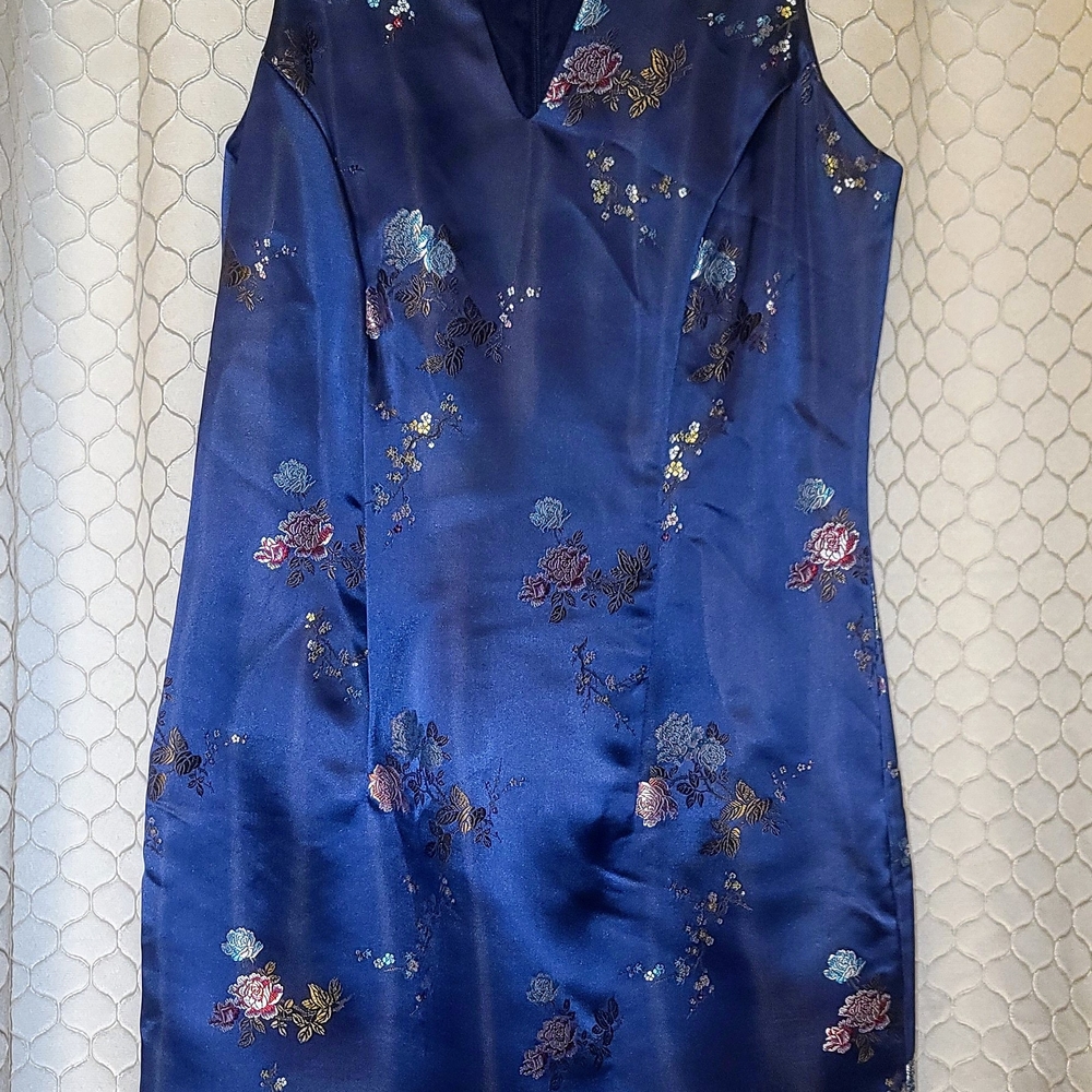 Hugo Buscati Blue Sheath Mini Dress V-neck Sleeveless